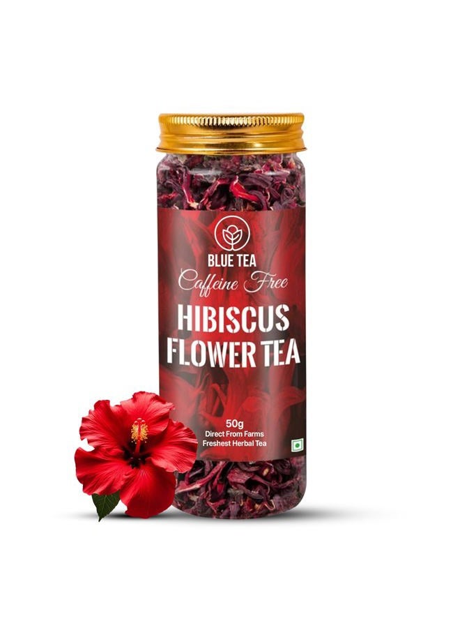 BLUE TEA شاي الكركديه - 1.76 أونصة (50+ كوب) سائب | شاي معزز لتألق البشرة | شاي عشبي - قائم على الزهور - غير مرير - خالي من الكافيين - نكهة لاذعة - غني بفيتامين C | عبوة جرة بلاستيكية - Image 1